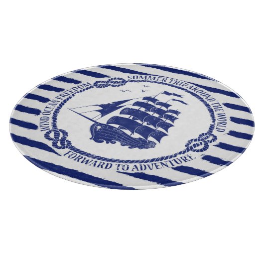 Planche À Découper Emblème nautique avec le bateau de navigation (Coin)