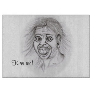 Planche À Découper Embrasse-moi ! Crayon dessin noir et blanc