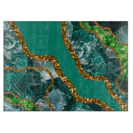 Planche À Découper Emerald Green & Gold Agate Parties scintillant (Devant)