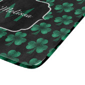 Planche À Découper Emerald Green Sparkle Shamrock noir Monogramme (Coin)