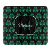 Planche À Découper Emerald Green Sparkle Shamrock noir Monogramme (Devant)