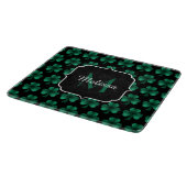 Planche À Découper Emerald Green Sparkle Shamrock noir Monogramme (Coin)