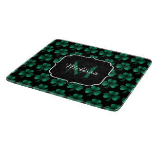 Planche À Découper Emerald Green Sparkle Shamrock noir Monogramme