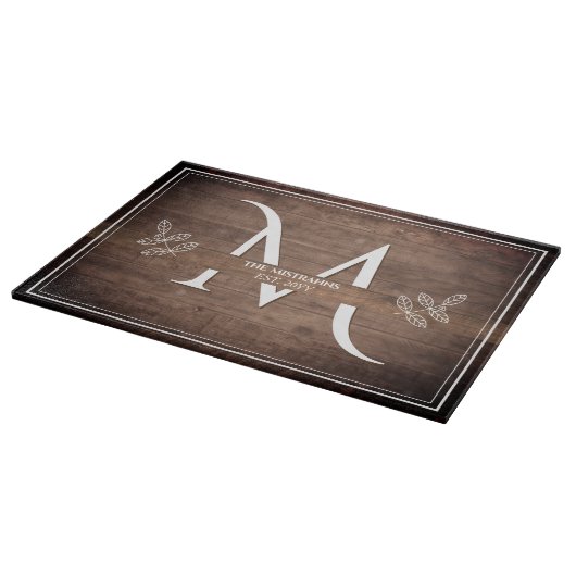 Planche à découper en faux bois à monogramme Éléga (Coin)