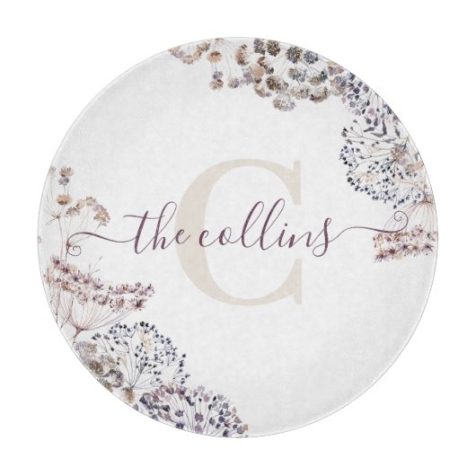 Planche à découper en fleurs séchées avec monogram (Devant)