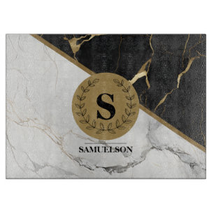 Planche à découper en marbre monogramme sophistiqu