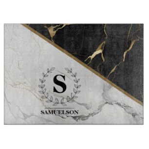 Planche à découper en marbre monogramme sophistiqu
