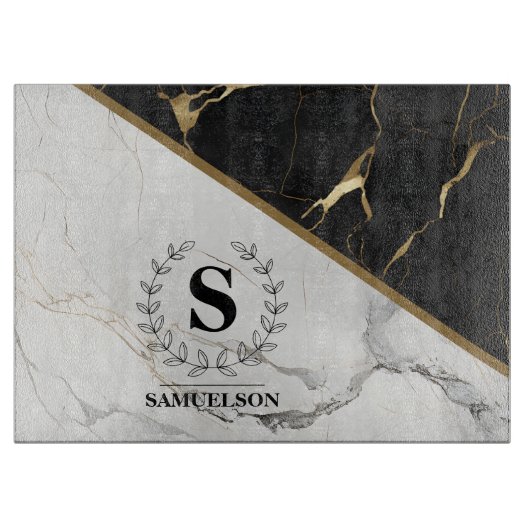 Planche à découper en marbre monogramme sophistiqu (Devant)