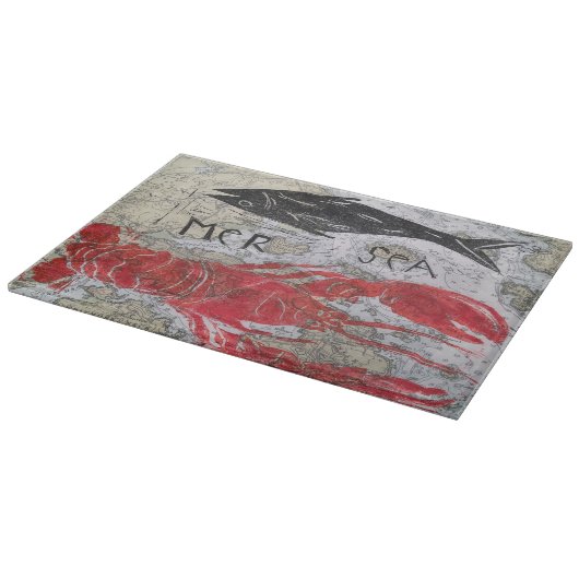 planche à découper en verre à thème homard design  (Coin)