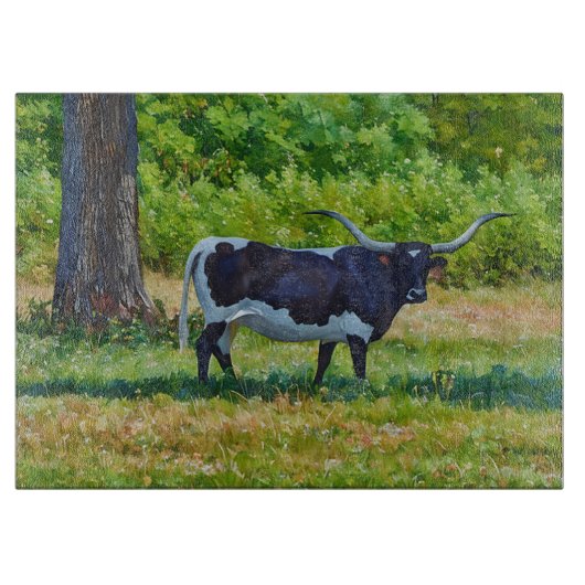 Planche à découper en verre avec art de vache Long (Devant)