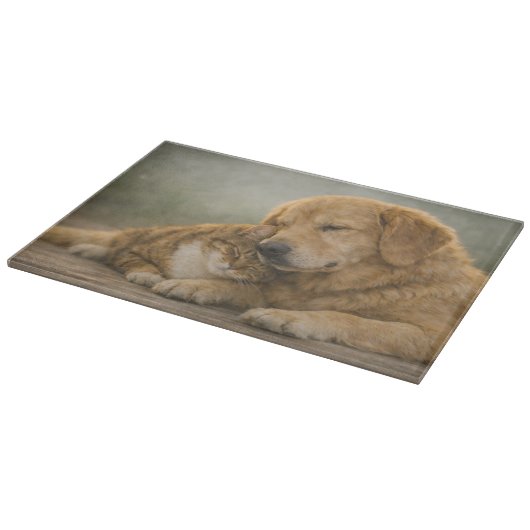 Planche à découper en verre avec chien et chat se (Coin)