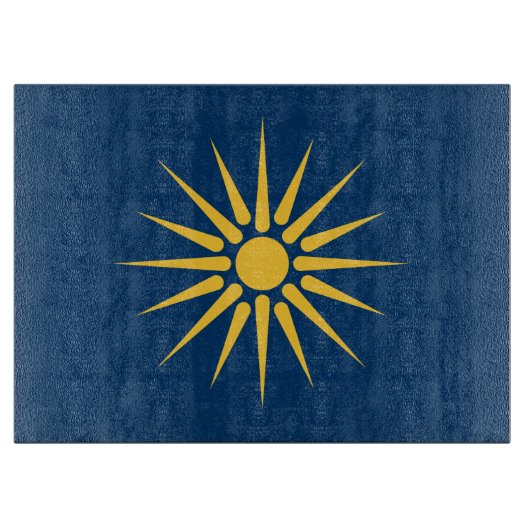 Planche à découper en verre avec Drapeau de Macédo (Devant)