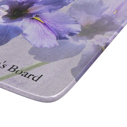 Planche à découper en verre avec Irises Bleues (Coin)