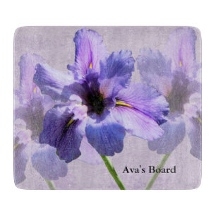 Planche à découper en verre avec Irises Bleues