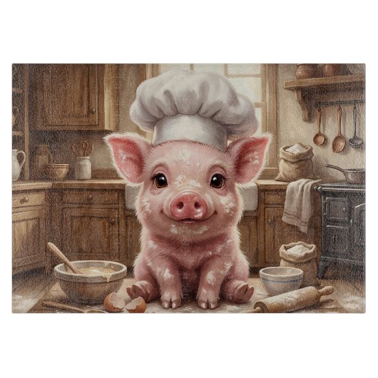 Planche à Découper en Verre Bébé Cochon Cuisine Dé (Devant)