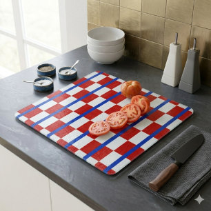 Planche à découper en verre damier patriotique