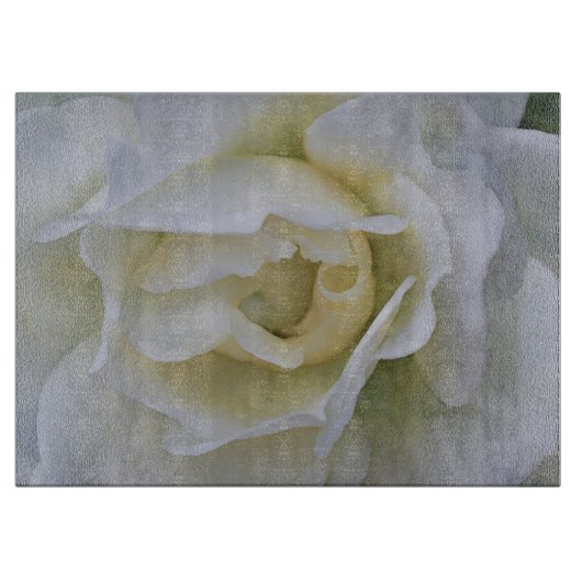 Planche à découper en verre d'art Fleur Rose Blanc (Devant)