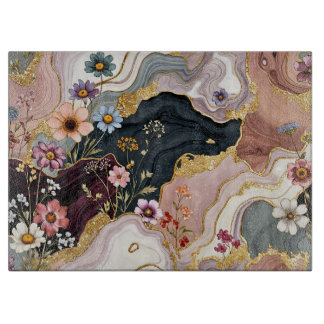 Planche à découper en verre d'art géode floral