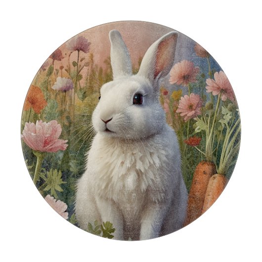 Planche à découper en verre de lapin de fleurs et  (Devant)