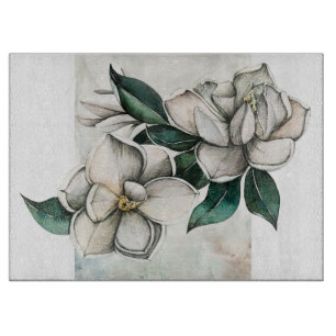 Planche à découper en verre de Magnolias blanc