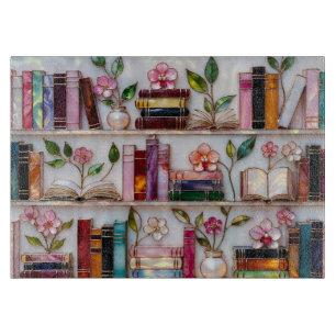 Planche à découper en verre étagère de livres flor