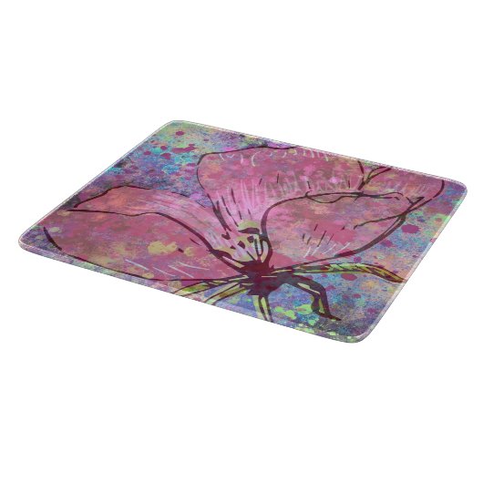 Planche à découper en verre Fleur rose (Coin)