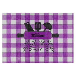 Planche à découper en verre Gourmet Gingham Violet