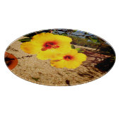 Planche à découper en verre Hibiscus jaune (Coin)