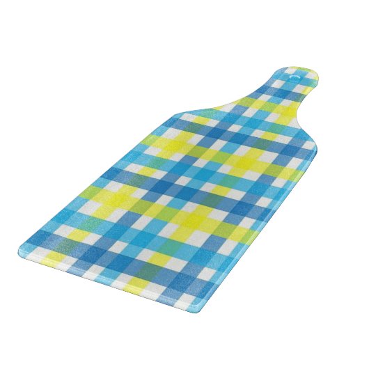 Planche à découper en verre Jaune Bleu Plaid (Coin)
