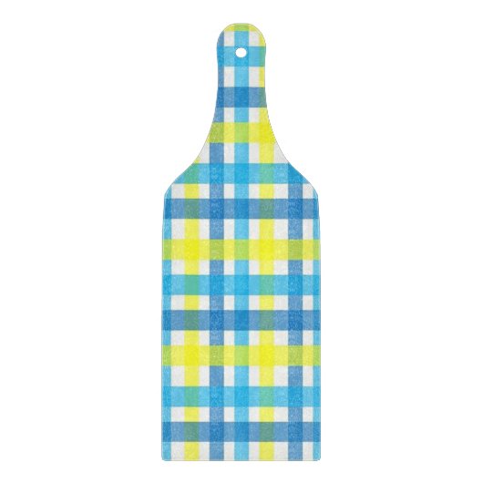 Planche à découper en verre Jaune Bleu Plaid (Devant)