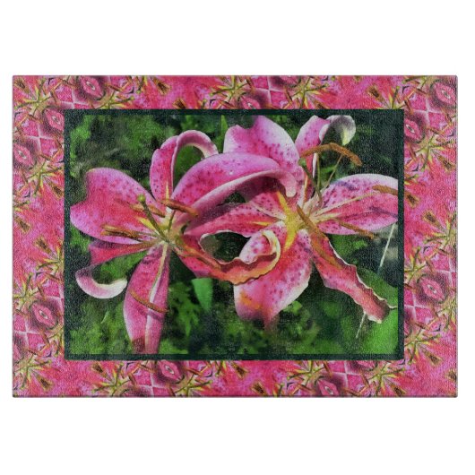 Planche à découper en verre Lys roses (Devant)