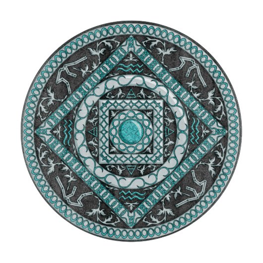 Planche à découper en verre Mandala du Verseau (Devant)