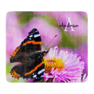 Planche à découper en verre papillon Amiral Rouge