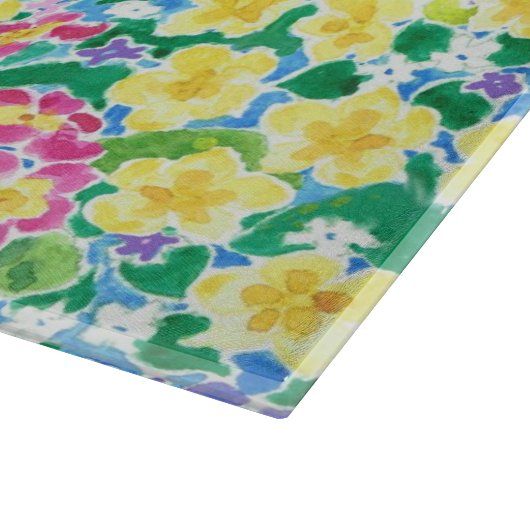 Planche à découper en verre Primroses rose, bleu, (Coin)