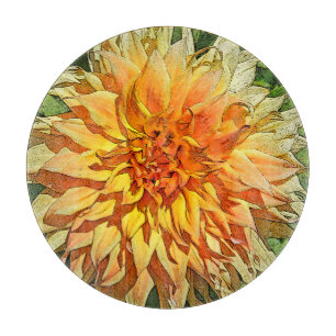 PLANCHE À DÉCOUPER EN VERRE RONDE AVEC DAHLIA ORAN