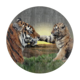 Planche à découper en verre ronde Tigre et Petit