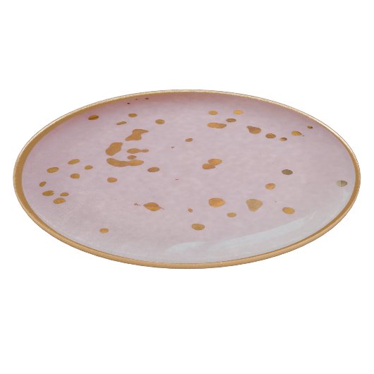 Planche à découper en verre rose avec taches dorée (Coin)