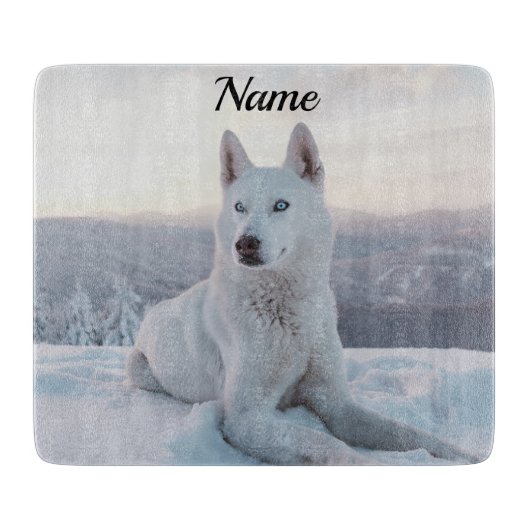 Planche À Découper Enchanter White Husky Dog dans la neige (Devant)