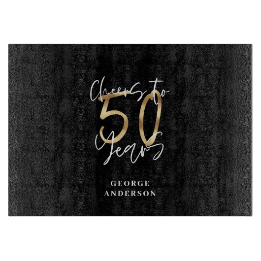Planche À Découper encourage à 50 ans moderne noir et or (Devant)