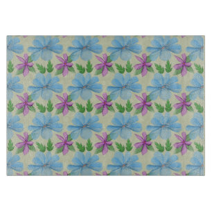 Planche À Découper Esthétique à motif floral bleu   Fleur aquarelle