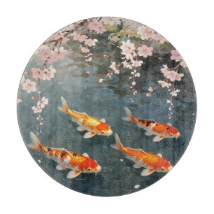 Planche À Découper Étang de carpes à fleurs de cerisier Sérénité