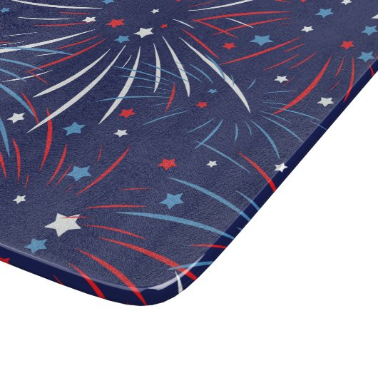 Planche À Découper Étoiles bleues blanches rouges de feux d'artifice (Coin)