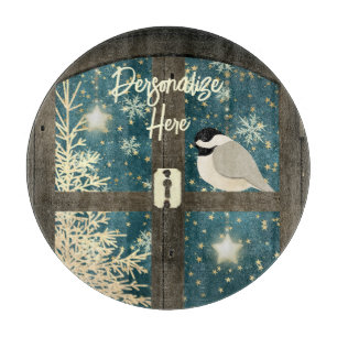 Planche À Découper Étoiles de fenêtre rustiques cabine hiver, flocons