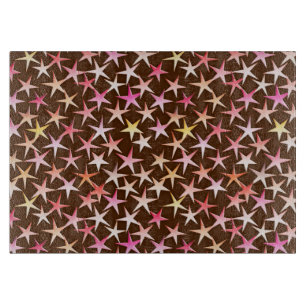 Planche À Découper Étoiles satinées, rose sur chocolat