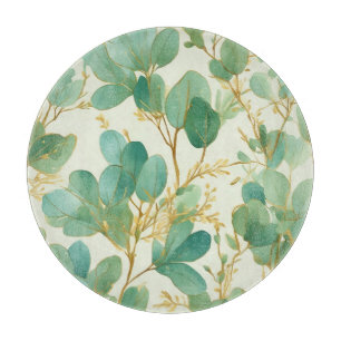 Planche À Découper Eucalyptus Feuille Green et Gold Design