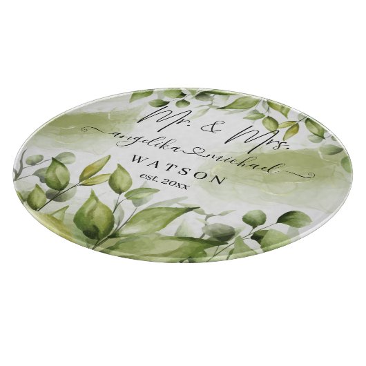 Planche À Découper Eucalyptus Verdure Blush Moderne Script tendance (Coin)