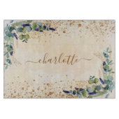 Planche À Découper Eucalyptus vert rose or nom parties scintillant (Devant)