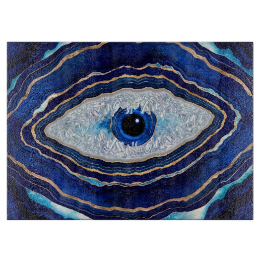 Planche À Découper Evil Bleu Agate Géode Ditital Art (Devant)