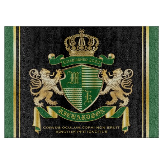 Planche À Découper Faites votre propre blason Green Gold Lion Emblem (Devant)