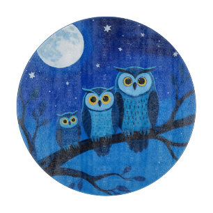 Planche À Découper Famille de hiboux sous la lune